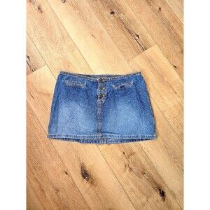 Vintage Mudd Y2K Mod Button Fly Denim Micro Mini Jean Skirt 13 Short Preppy Boho